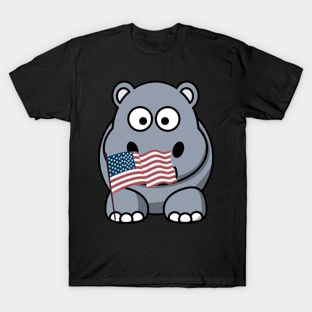 Hippopotamus with American flag design T-Shirt by FromottaDesignz